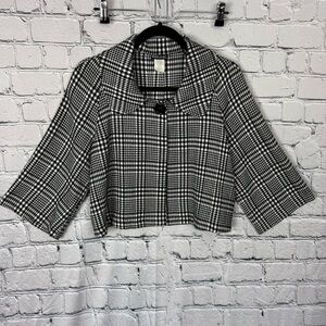 Wet Seal Vintage Y2K Houndstooth 3/4 Sleeve Peacoat Style Jacket Blazer Sz Large